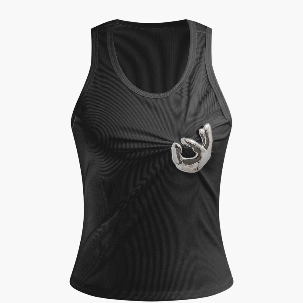 Embellished Ruched Tank Top with Pinch Pin